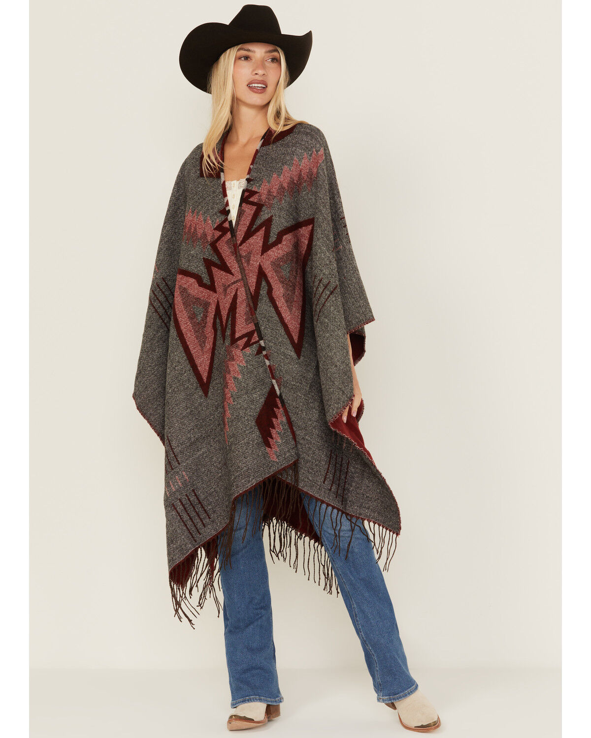Image #2 - Idyllwind Women's McDowell Southwestern Print Fringe Shawl, Wine, hi-res