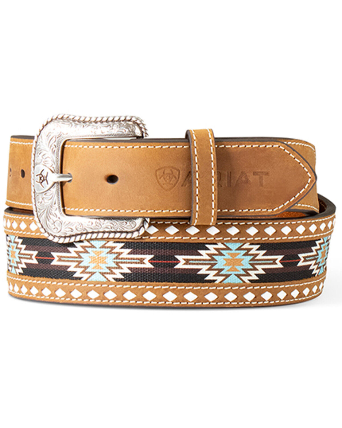 Image #1 - Ariat Men's Southwestern Print Leather Belt, Brown, hi-res
