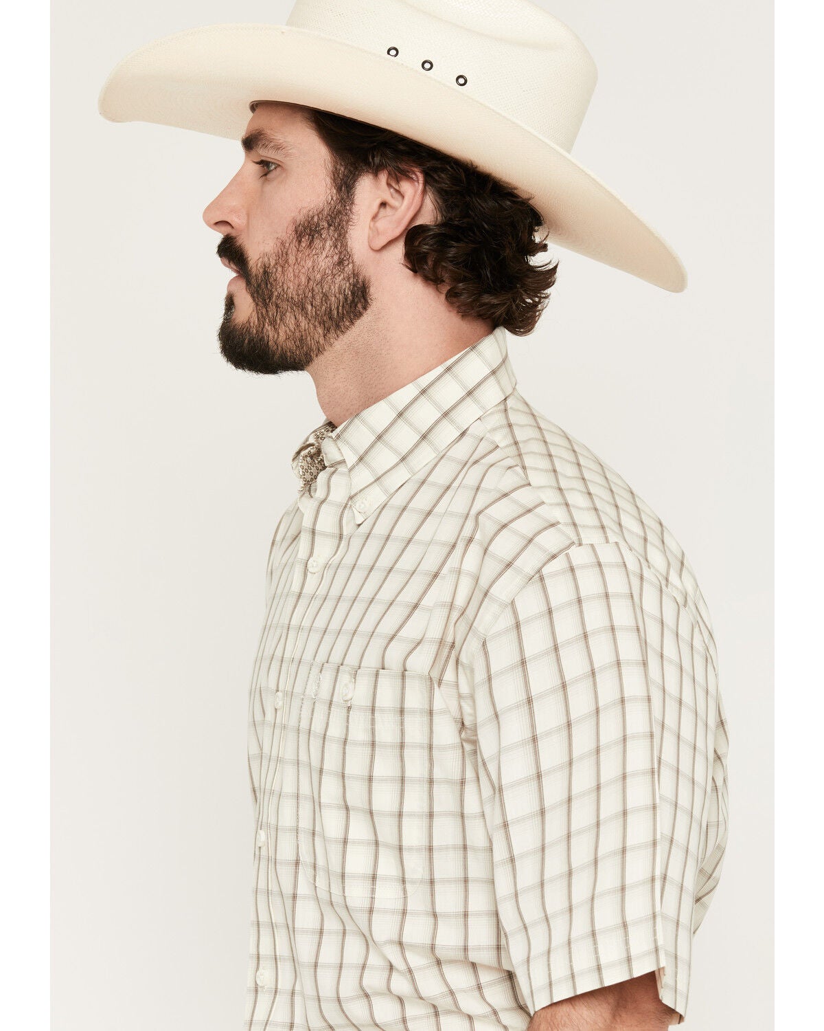 Image #2 - George Strait by Wrangler Men's Plaid Print Short Sleeve Button-Down Stretch Western Shirt, White, hi-res
