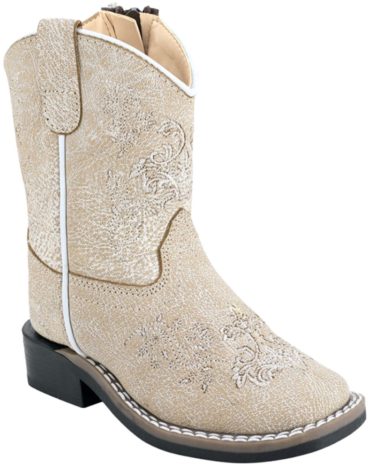 Image #1 - Old West Toddler Girls' Western Boots - Broad Square Toe, White, hi-res