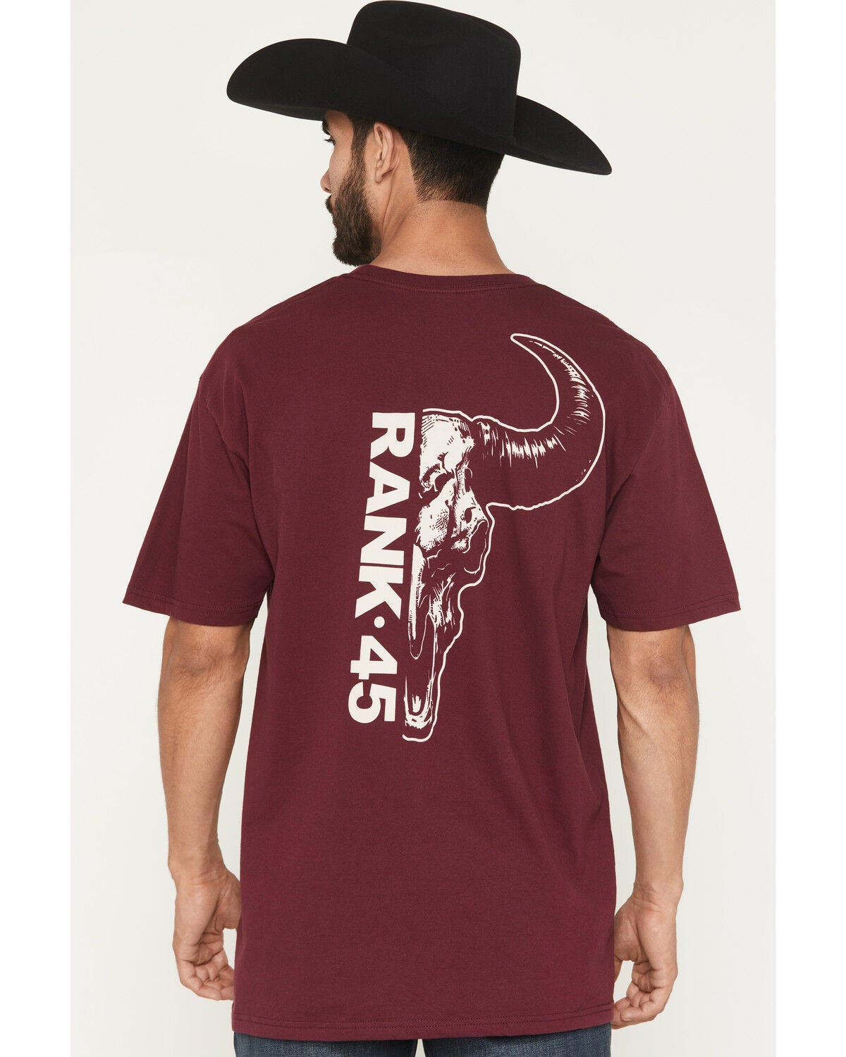 Image #4 - RANK 45&reg; Men's Half Steer Skull Logo Short Sleeve Graphic T-Shirt, Burgundy, hi-res