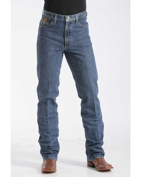 Image #1 - Cinch Men's Bronze Label Dark Wash Slim Tapered Rigid Denim Jeans, Blue, hi-res