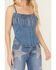 Image #2 - Rock & Roll Denim Women's Medium Wash Metal Fringe Denim Corset, , hi-res