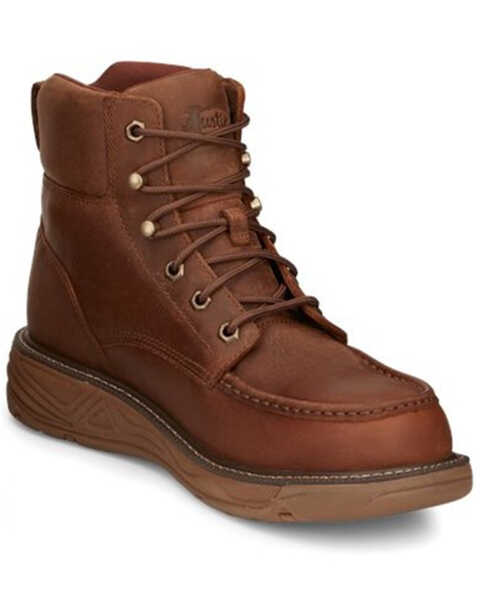 Justin Men's Rush Waterproof 6" Lace-Up Wedge Work Boots - Composite Toe, Brown, hi-res