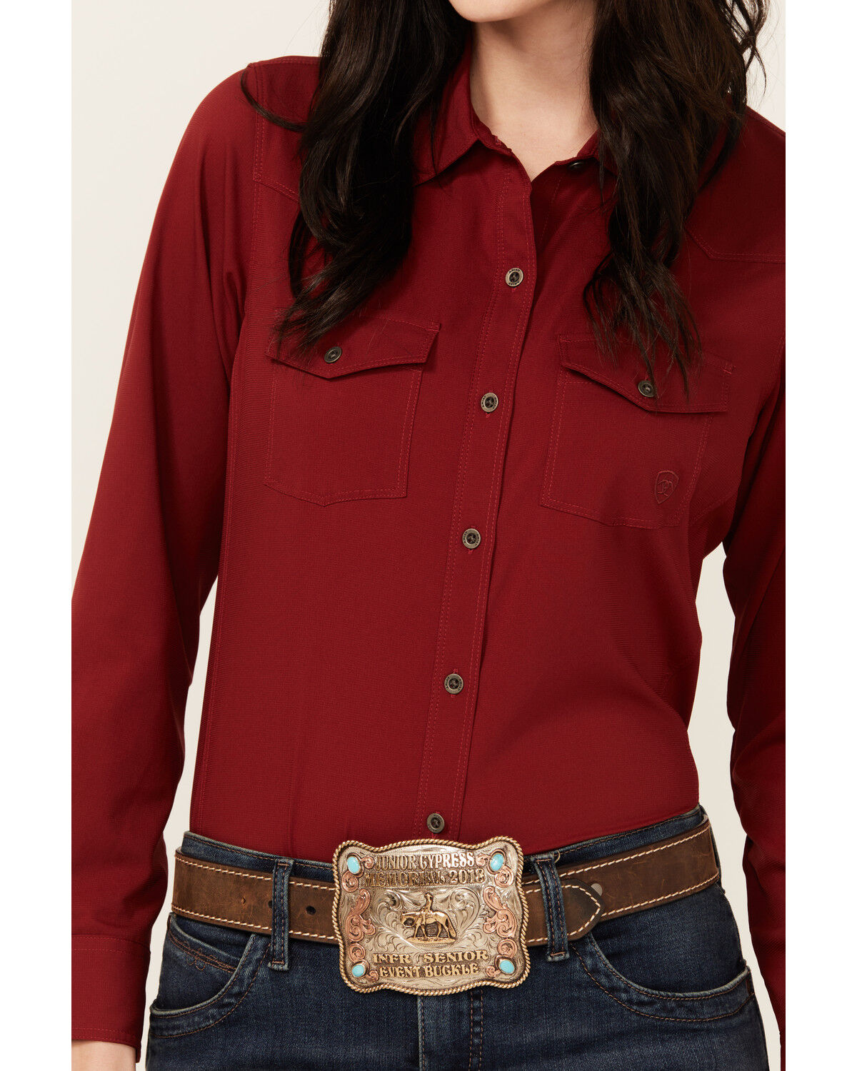 Image #3 - Ariat Women's VentTek Long Sleeve Button-Down Stretch Western Shirt, Dark Red, hi-res