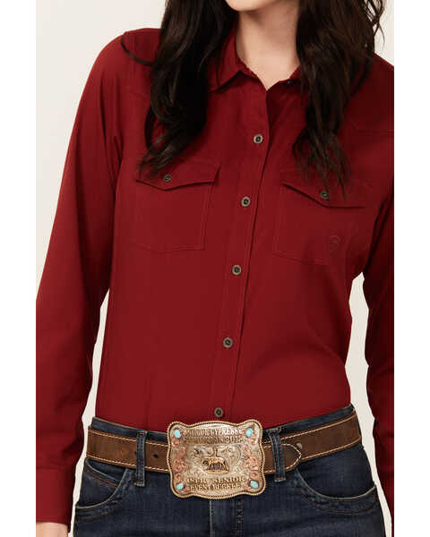 Image #3 - Ariat Women's VentTek Long Sleeve Button-Down Stretch Western Shirt , Dark Red, hi-res