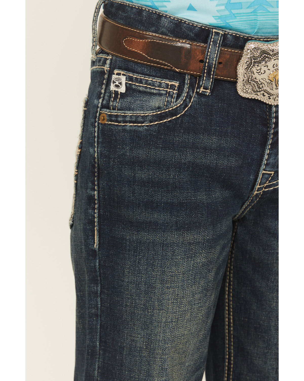 Image #2 - Hooey by Rock & Roll Denim Boys' Dark Wash Barbed Revolver Straight Stretch Denim Jeans, Blue, hi-res