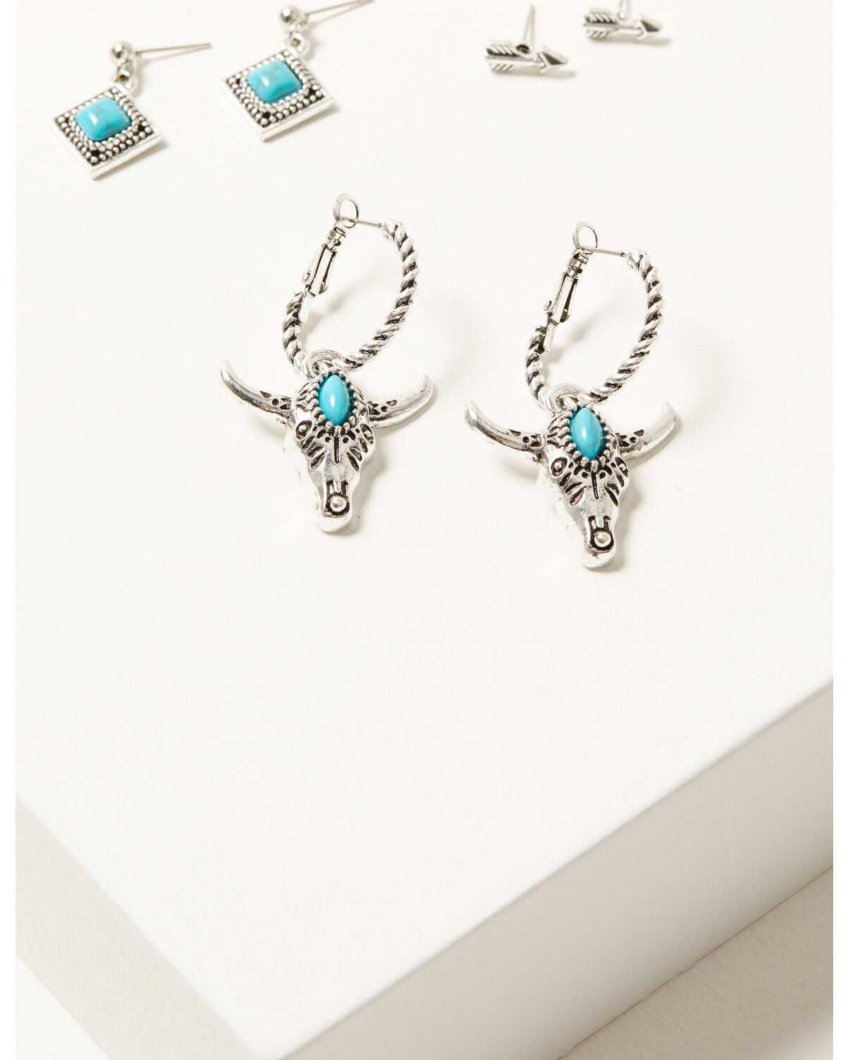 Shyanne Women's Steer Head and Arrow Earring Set - 3 Piece, Silver, hi-res