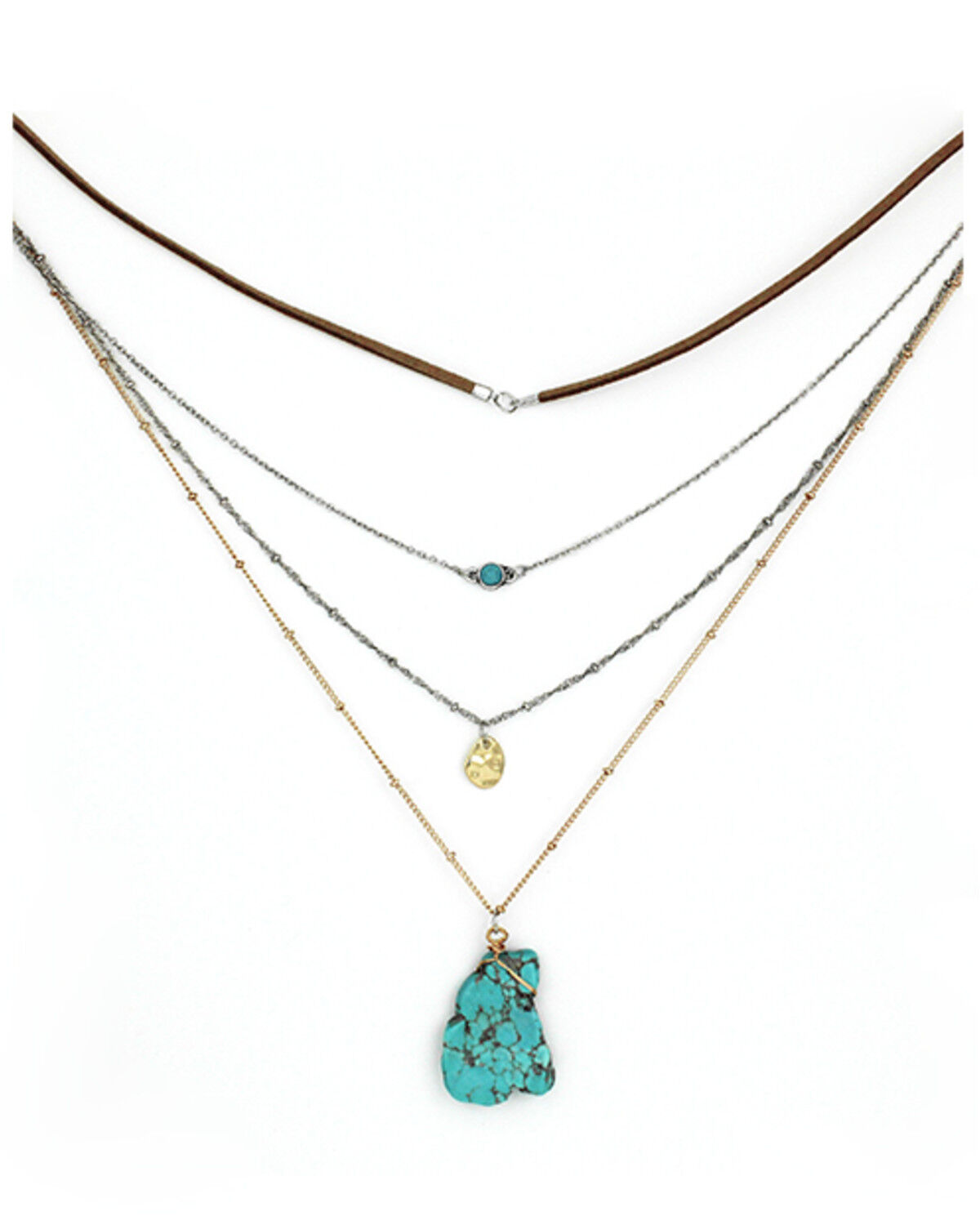 Image #1 - Prime Time Jewelry Women's 4-Piece Silver & Gold Turquoise Layered Necklace Set, Gold, hi-res