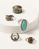 Shyanne Women's Silver & Turquoise Squash Blossom 5-piece Ring Set, Silver, hi-res