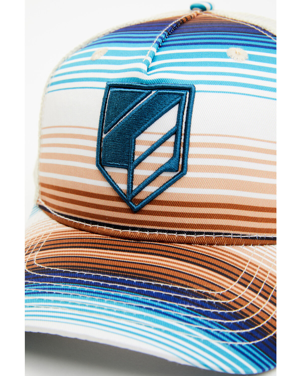 Image #2 - RANK 45® Women's Serape Stripe Embroidered Logo Mesh Back Ball Cap, Turquoise, hi-res