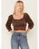 Image #1 - Beyond The Radar Women's Faux Suede Tie Back Crop Top, Chocolate, hi-res