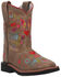 Image #1 - Dan Post Girls' Floral Embroidered Western Boots - Square Toe, Taupe, hi-res