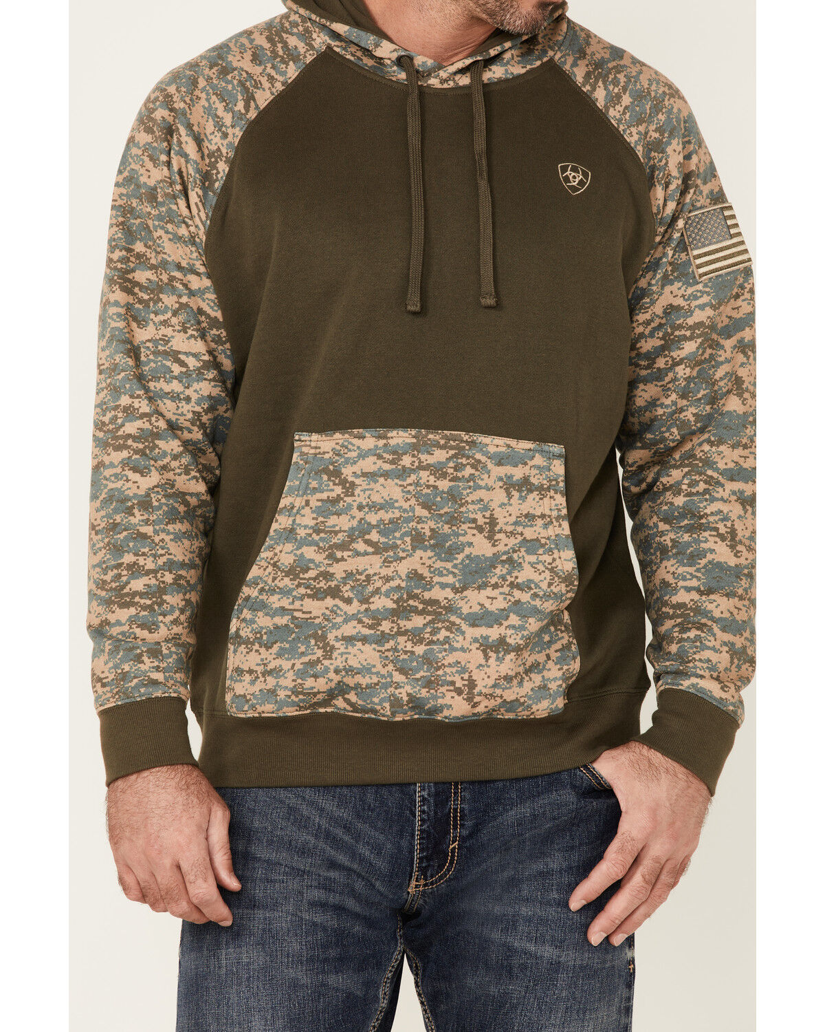 Image #3 - Ariat Men's Camo Patriot Hooded Sweatshirt, Green, hi-res