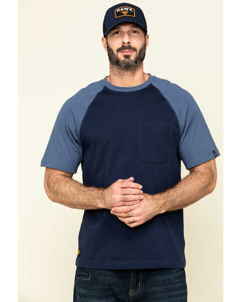 Image #1 - Hawx Men's Navy Midland Short Sleeve Baseball Work T-Shirt , Navy, hi-res