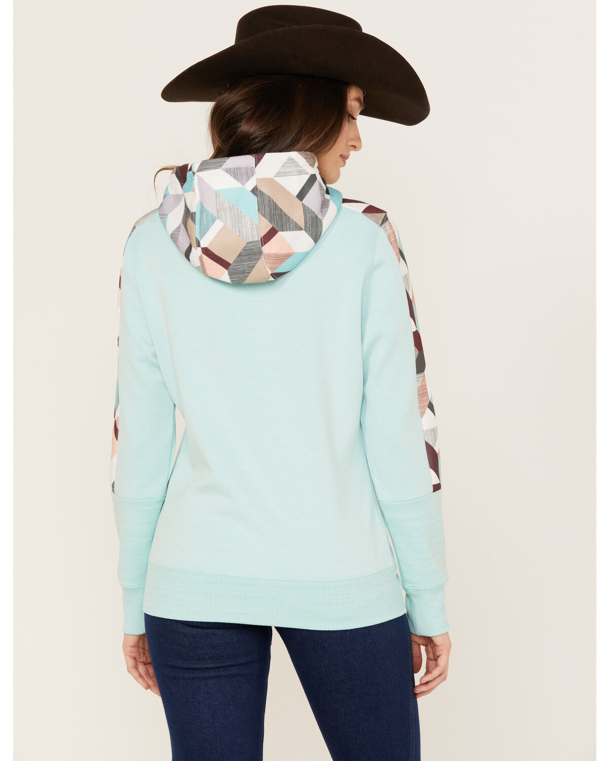 Image #4 - Hooey Women's Southwestern Print Contrast Canyon Hoodie, Blue, hi-res