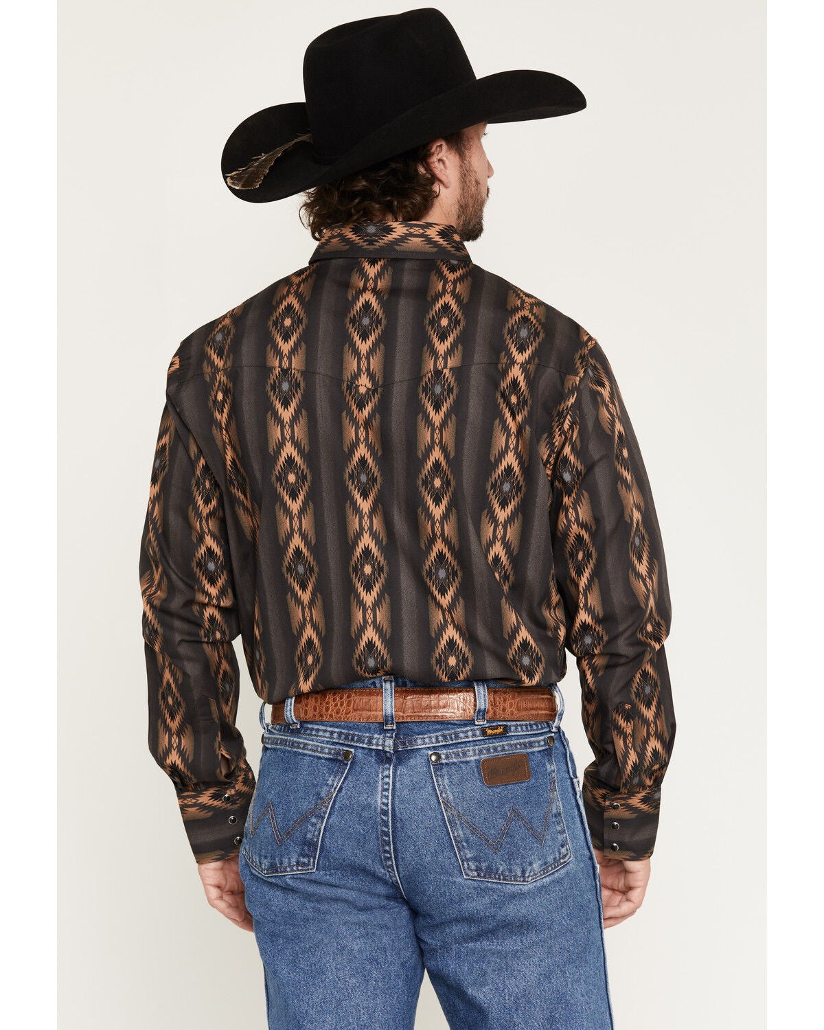 Image #4 - Wrangler Men's Checotah Southwestern Print Long Sleeve Snap Western Shirt - Tall, Black, hi-res