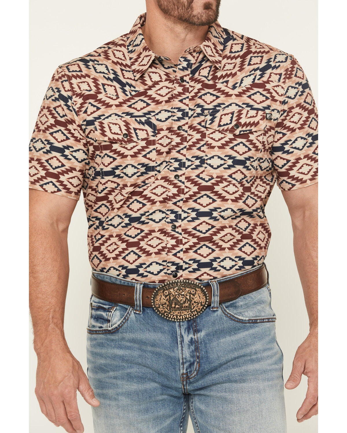 Image #3 - RANK 45&reg; Men's Willow Creek Southwestern Print Short Sleeve Snap Performance Western Shirt, Tan, hi-res