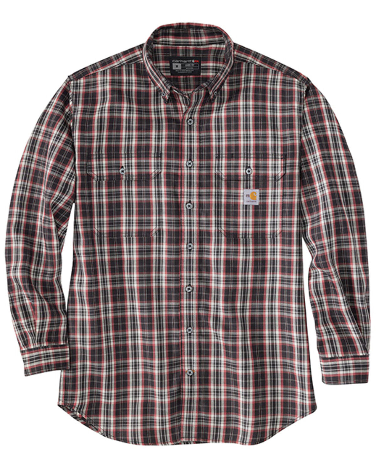 Image #1 - Carhartt Men's Flame Resistant Force Rugged Flex® Plaid Long Sleeve Button-Down Western Work Shirt, Black/red, hi-res