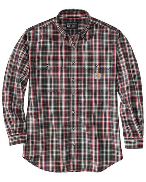 Image #1 - Carhartt Men's Flame Resistant Force Rugged Flex® Plaid Long Sleeve Button-Down Western Work Shirt , Black/red, hi-res