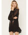 Image #2 - Sendero Provisions Women's Piper Floral Embroidered Sheer Long Sleeve Snap Western Mini Dress, Black, hi-res