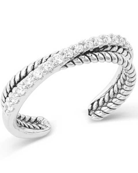 Image #1 - Montana Silversmiths Women's Crystal Crossover Open Ring, Silver, hi-res