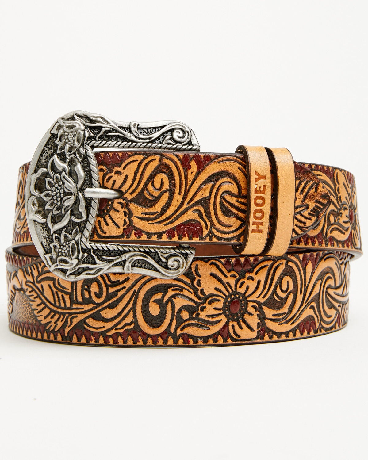 Hooey Women's Original Embossed Floral Filigree Western Belt, Brown, hi-res