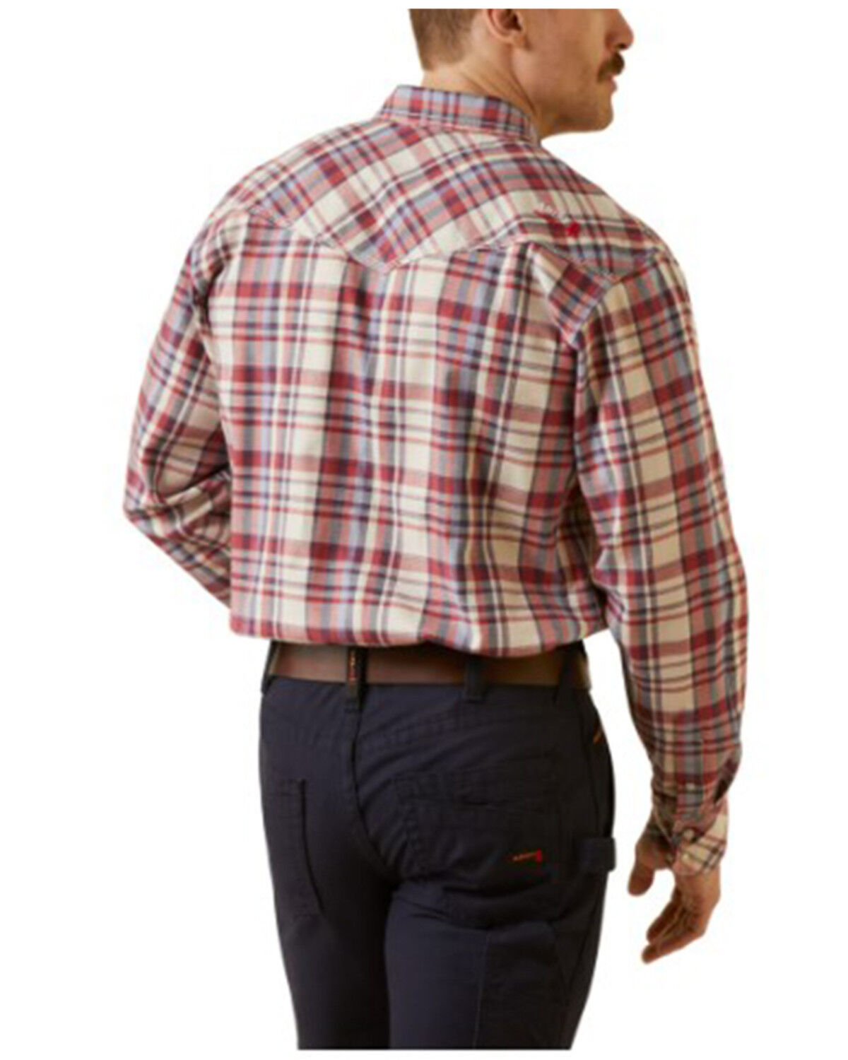 Image #2 - Ariat Men's FR Dillon Retro Plaid Print Long Sleeve Snap Work Shirt, Red, hi-res