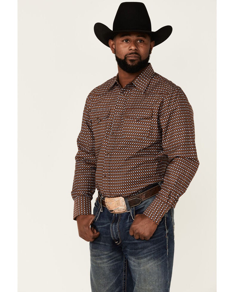 Rodeo Clothing Men's Tan & Blue Floral Print Long Sleeve Snap Western