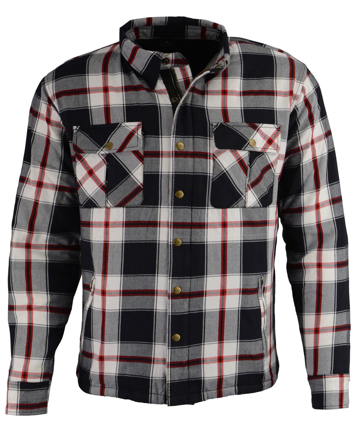 Milwaukee Performance Men's Black/White/Red Aramid Flannel Biker Jacket - 5X, Black/red, hi-res