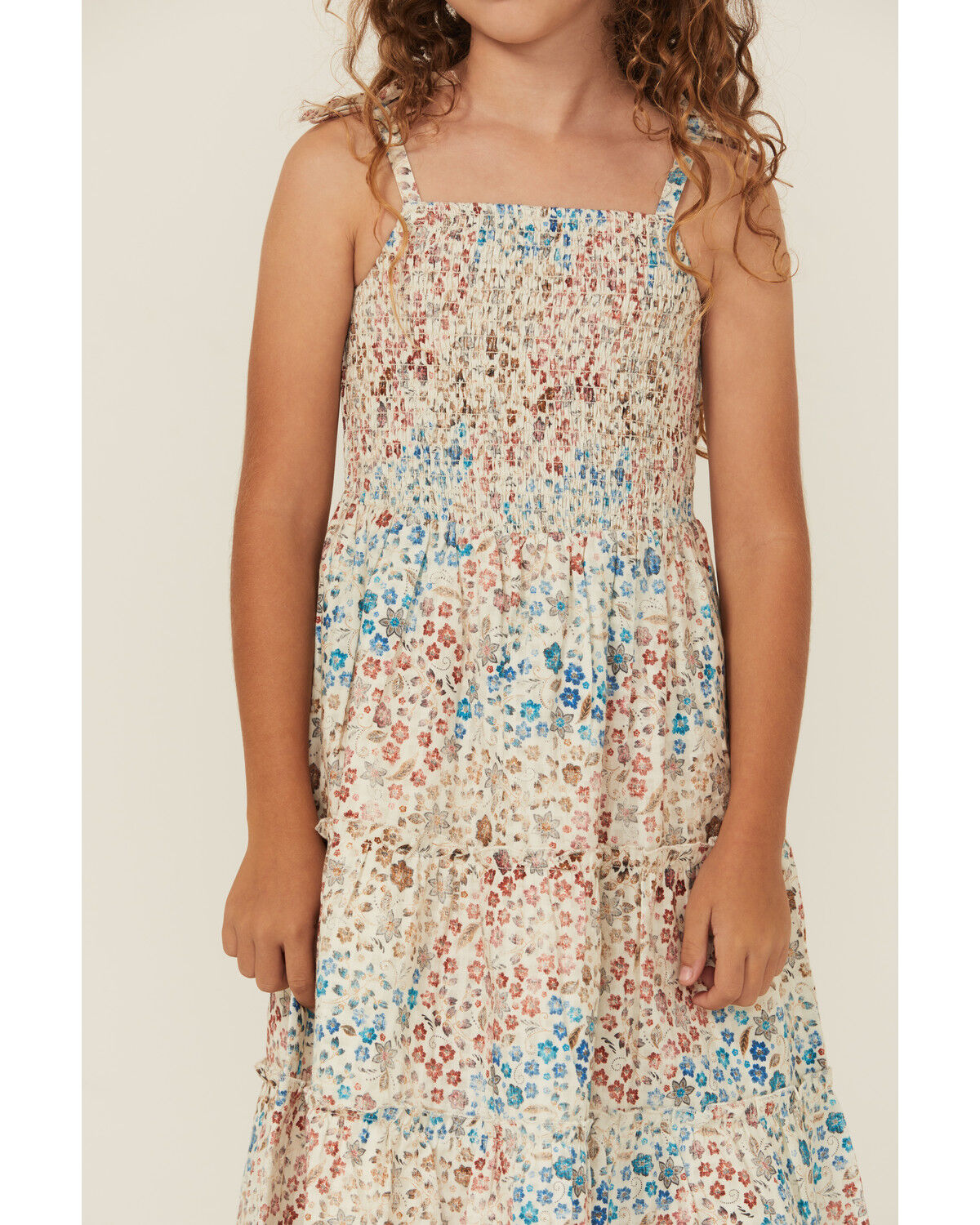 Image #3 - Shyanne Girls' Floral Print Sleeveless Midi Dress, Ivory, hi-res
