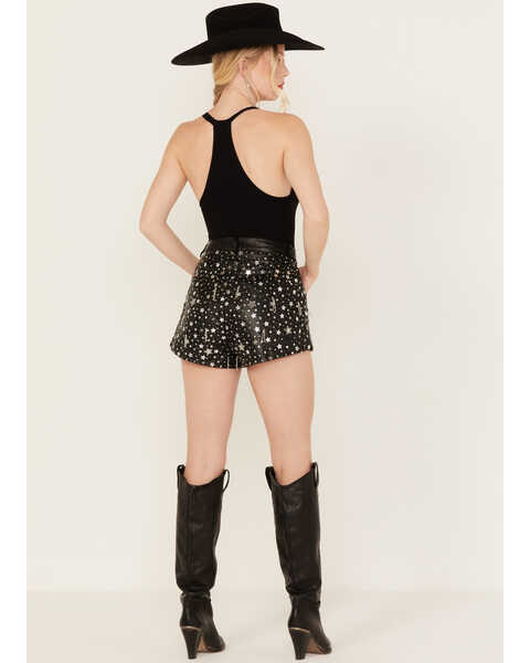 Image #3 - Any Old Iron Women's Star Leather Shorts, Black, hi-res
