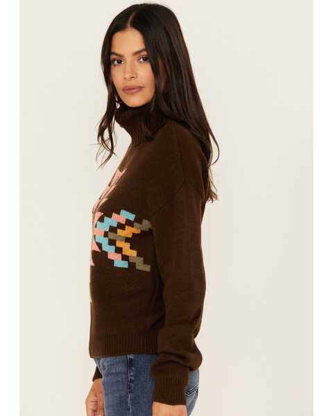 Image #2 - Rock & Roll Denim Women's Southwest Turtleneck Sweater , Brown, hi-res