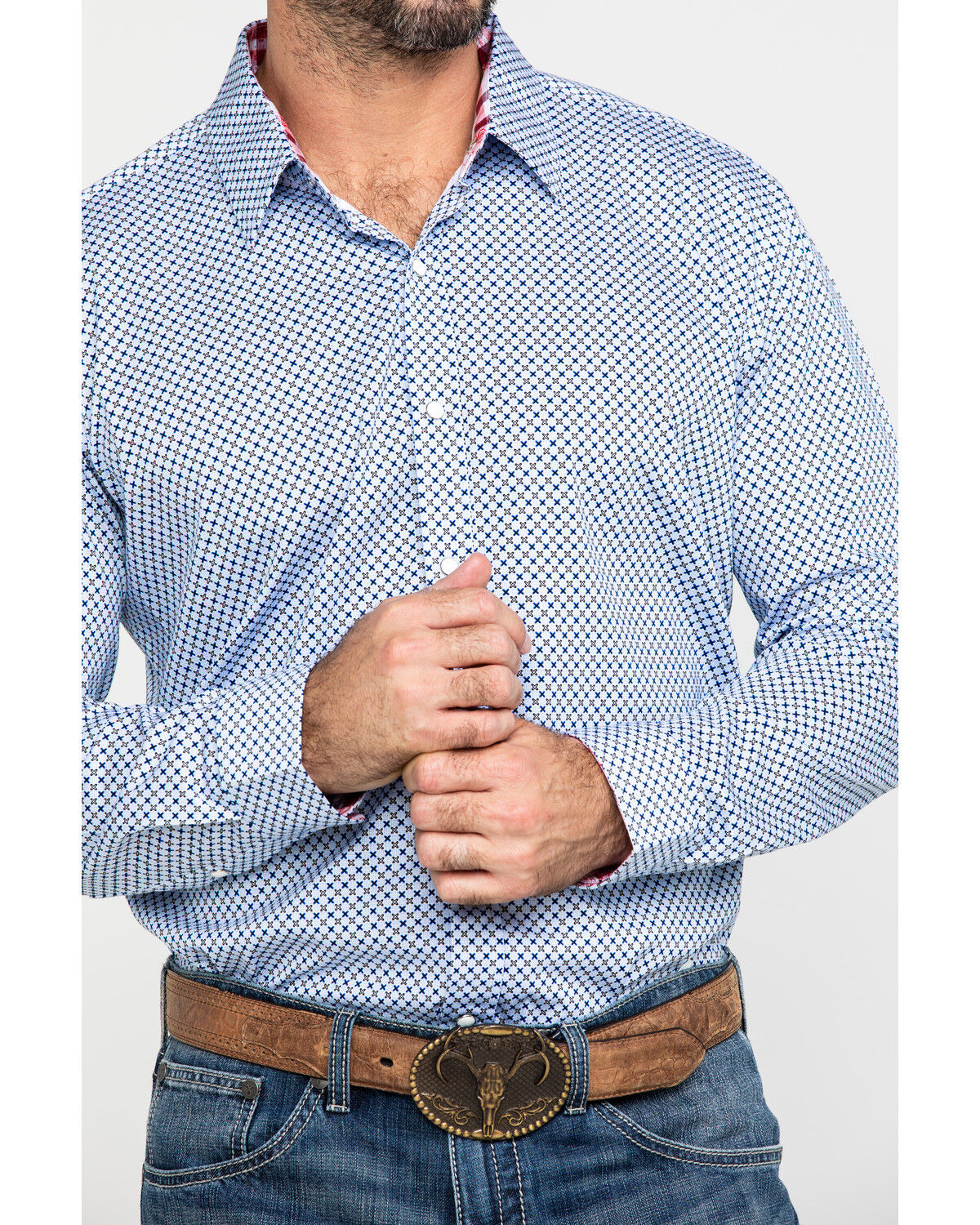 Image #4 - Scully Signature Soft Series Men's X Geo Print Long Sleeve Western Shirt, Blue, hi-res