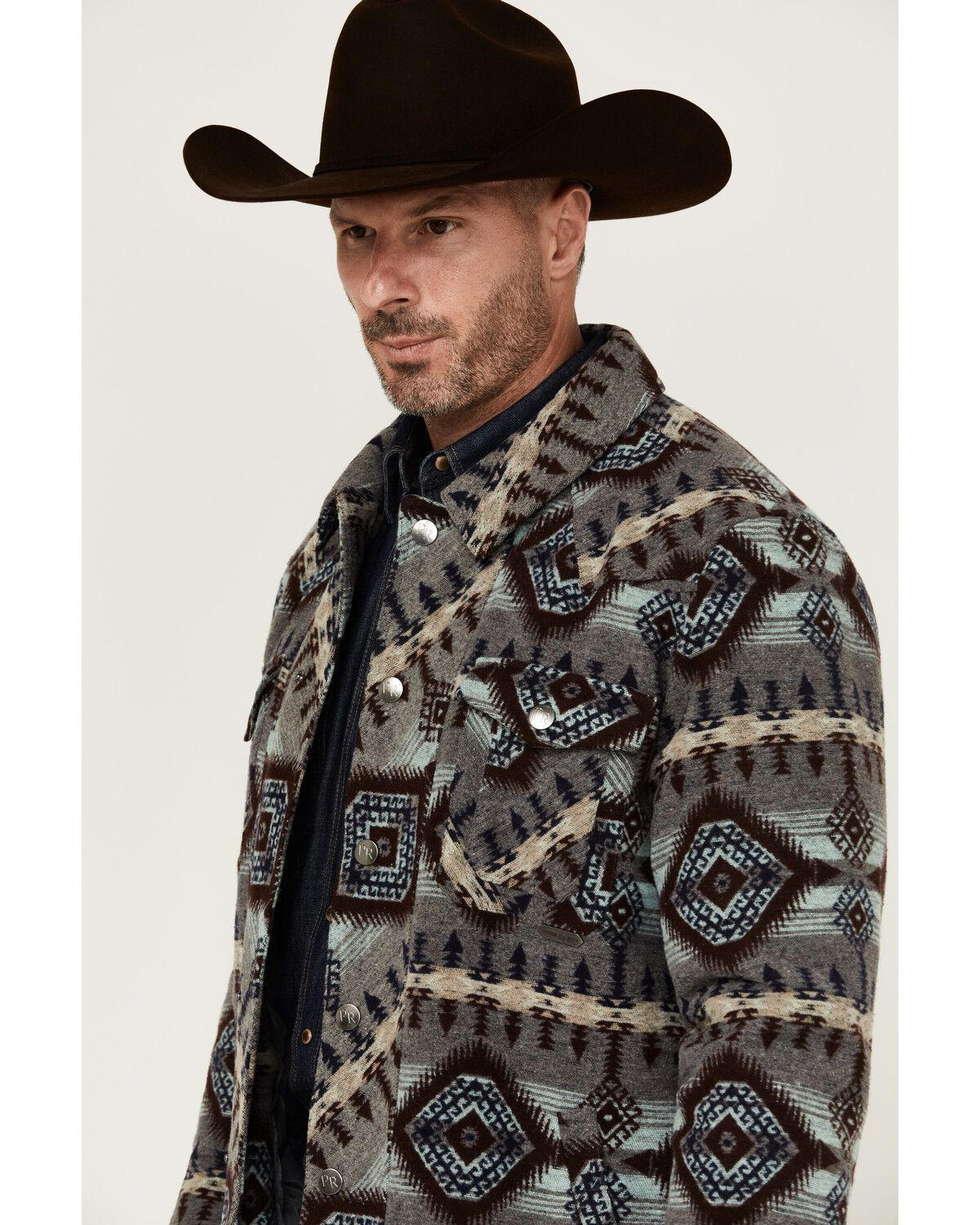 Image #2 - Powder River Outfitters Men's Southwestern Print Snap Jacket, Grey, hi-res