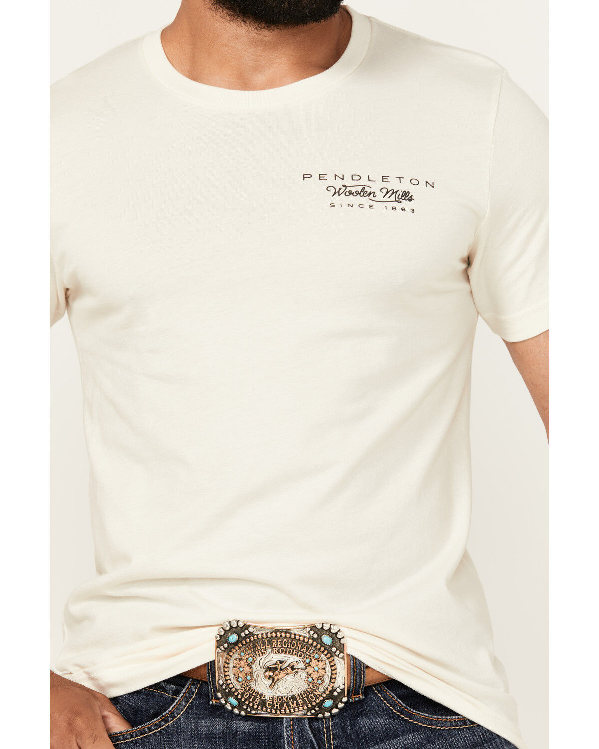 Image #4 - Pendleton Men's Boot Barn Exclusive Desert Sunset Short Logo Sleeve Graphic T-Shirt, Natural, hi-res
