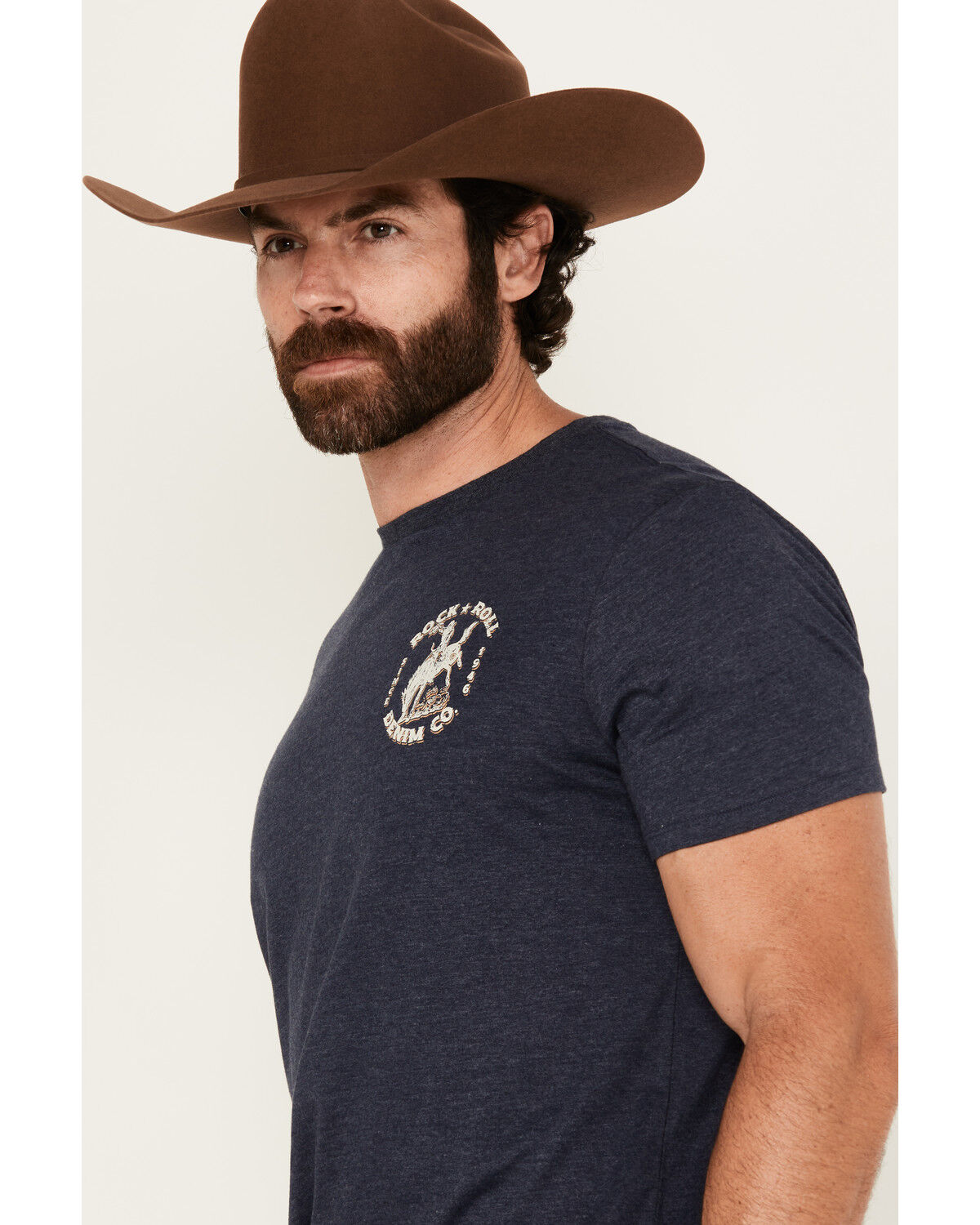 Image #2 - Rock & Roll Denim Men's Bronco Short Sleeve Graphic T-Shirt, Indigo, hi-res