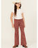 Image #1 - Rock & Roll Denim Girls' Floral Horseshoe Print Flare Stretch Denim Jeans, Brown, hi-res