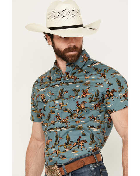 Image #2 - Pendleton Men's Laramie Desert Short Sleeve Snap Western Shirt, Blue, hi-res