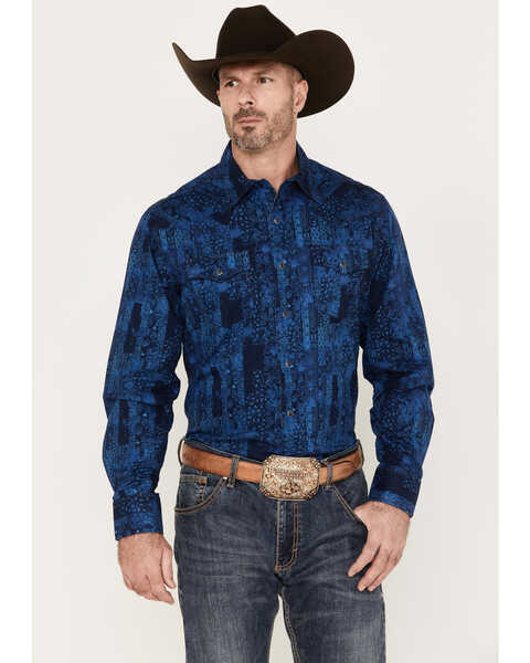 Image #1 - Wrangler Retro Men's Premium Paisley Print Long Sleeve Snap Western Shirt, Dark Blue, hi-res