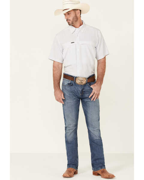 Image #2 - Panhandle Men's Performance Geo Print Short Sleeve Button Down Western Shirt , White, hi-res