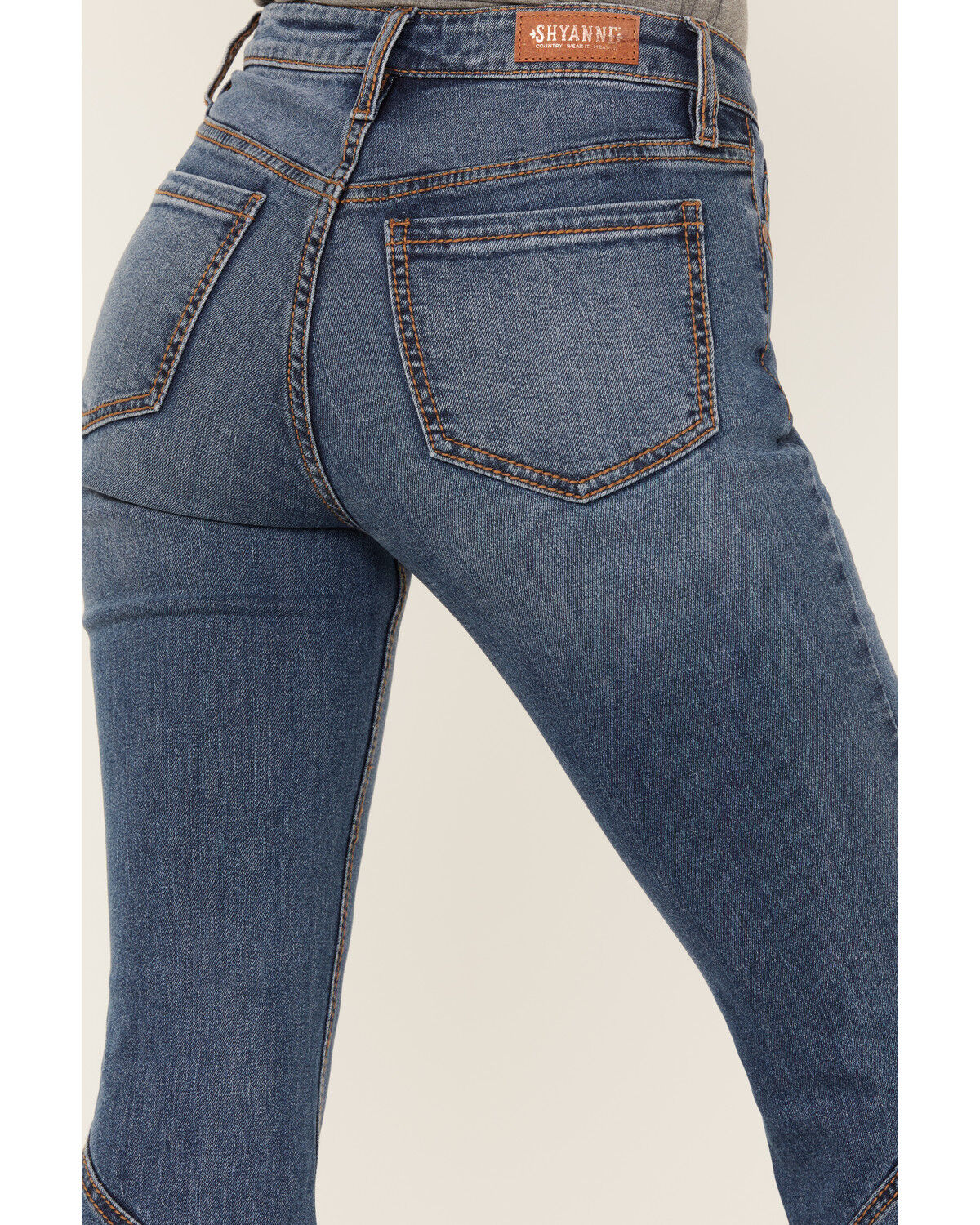 Image #4 - Shyanne Women's Medium Wash High Rise Ruffled Super Flare Stretch Jeans, , hi-res
