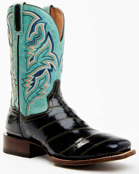 Image #1 - Dan Post Men's Eel Exotic Western Boots - Broad Square Toe , Black/blue, hi-res