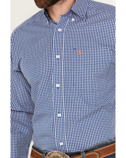 Image #3 - Ariat Men's Wrinkle Free Finlay Plaid Print Fitted Long Sleeve Button-Down Western Shirt, Dark Blue, hi-res