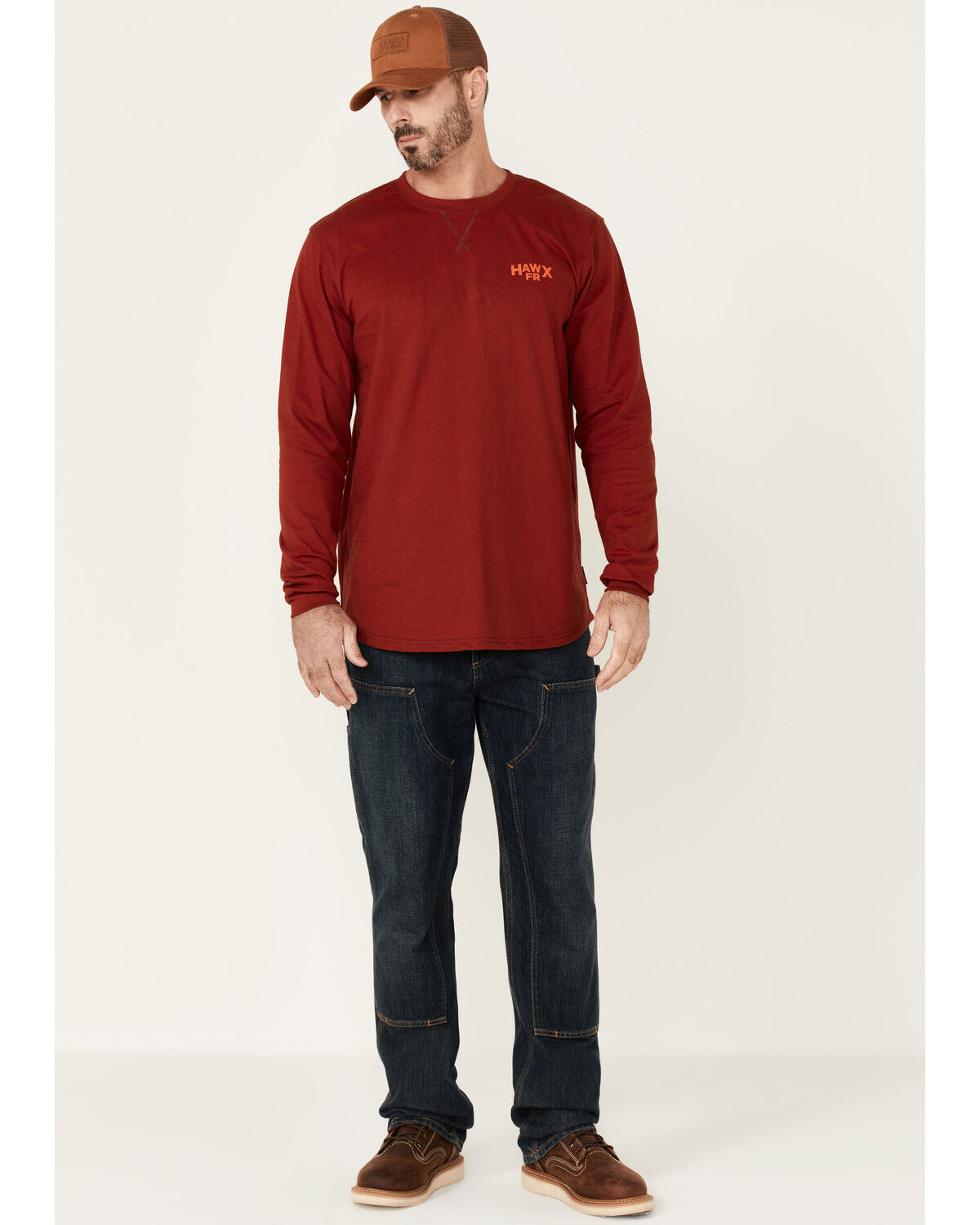 Image #2 - Hawx Men's FR Logo Graphic Long Sleeve Work T-Shirt, Red, hi-res