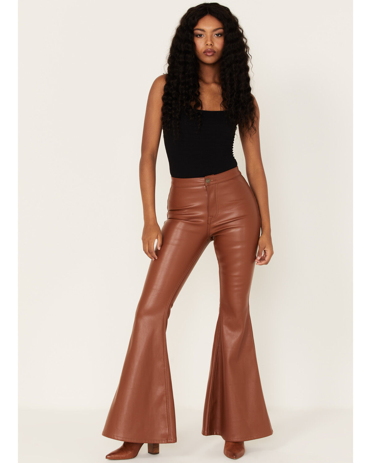 Image #2 - Rock & Roll Denim Women's Pleather High Rise Flare Jeans, , hi-res