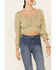 Beyond The Radar Women's Gingham Print Tie Back Crop Top, Olive, hi-res