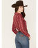 Wrangler Women's Floral Stripe Print Long Sleeve Snap Western Shirt, Red, hi-res