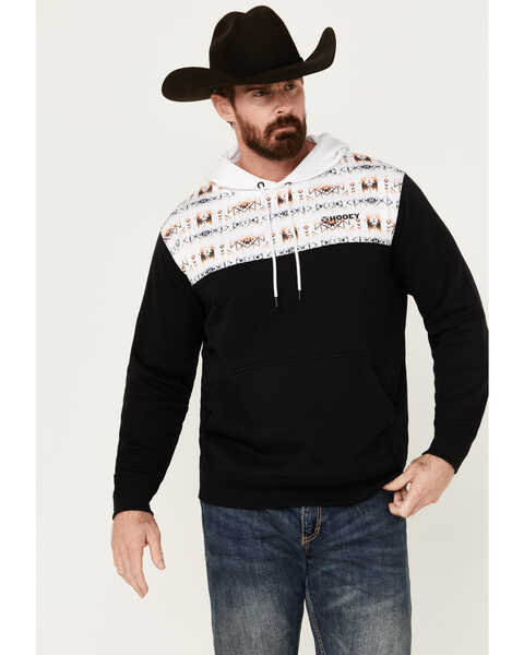 Image #1 - Hooey Men's Ridge Southwestern Color Block Hooded Sweatshirt , Black/white, hi-res