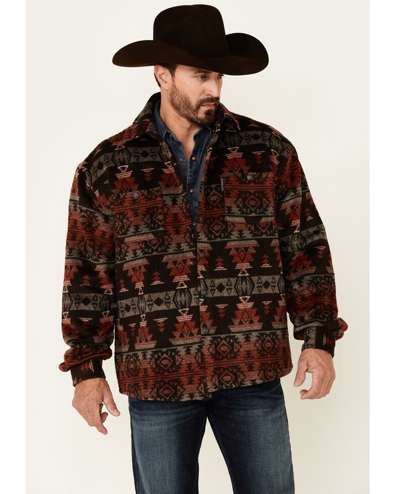 Outback Trading Co. Men's Brown Hudson Southwestern Print Long Sleeve Heavy Snap Western Shirt , Brown, hi-res